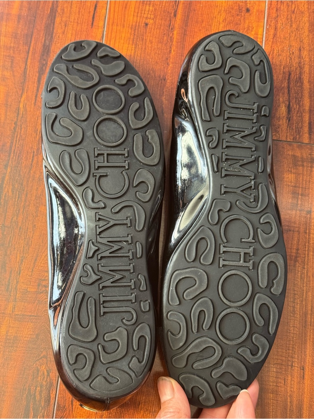 Jimmy Choo Black Patent Flats with Glitter Cap Toe - Picture 2 of 10